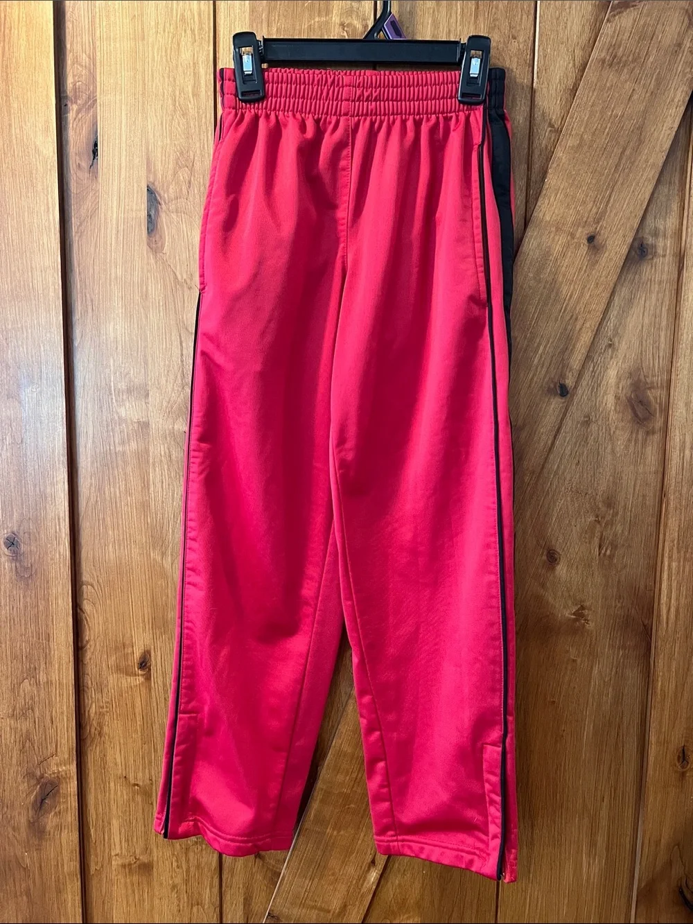 Red Track Pants with Black Side Stripe